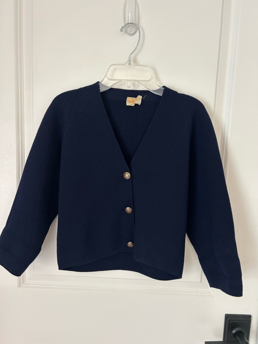 Vintage 60s Saks Fifth Avenue Navy  100% Wool Brass Button Cardigan Preppy